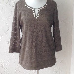 Olive green tunic top by Kasper. Size L. 👚☘️